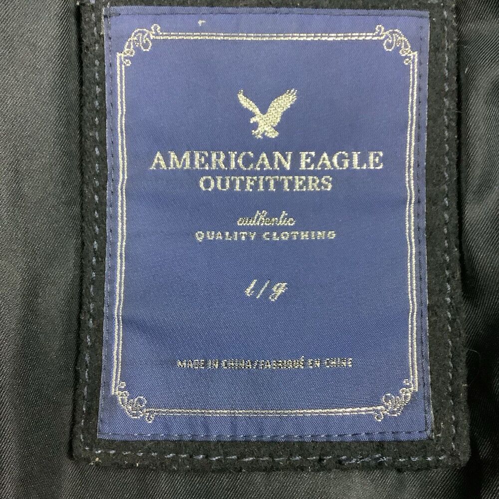 American Eagle Wool Blend Plaid Hooded Pea Coat Jacket Women M L Green Blue Y2K - Picture 5 of 12